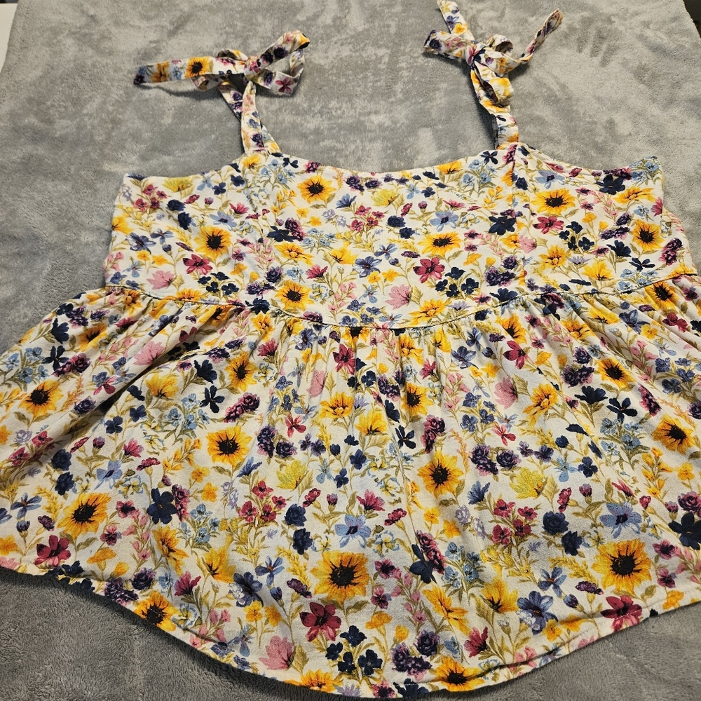 Old Navy Babydoll Floral Cropped Ruched Tanktop Size XL